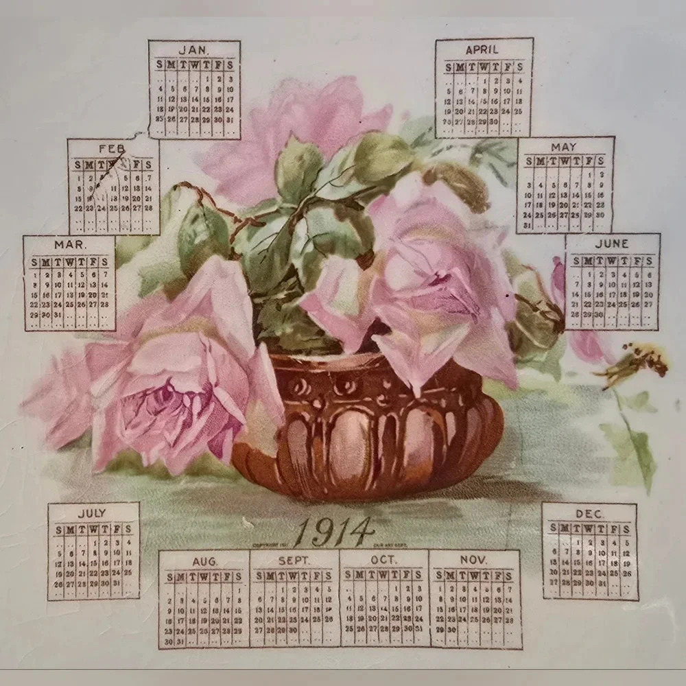 Antique 1914 Advertising Calendar Plate G.W. Perry of Milburn, KY Crown Pottery - Picture 3 of 6